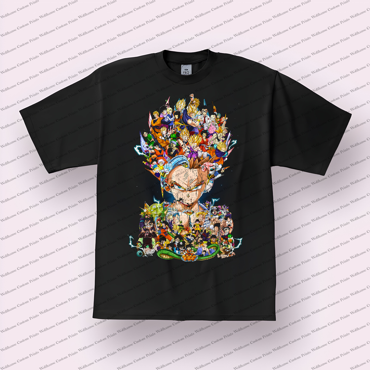 Vegeta Character Collage Face Distressed Anime Graphic T-Shirt