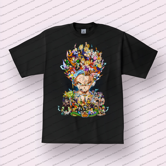 Vegeta Character Collage Face Distressed Anime Graphic T-Shirt