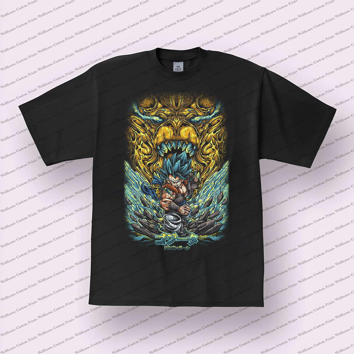 Gogeta Super Saiyan Blue with Great Ape Distressed Anime Graphic T-Shirt