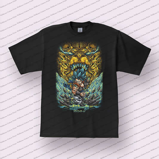 Gogeta Super Saiyan Blue with Great Ape Distressed Anime Graphic T-Shirt