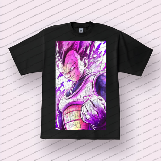 Vegeta Purple Distressed Portrait Distressed Anime Graphic T-Shirt