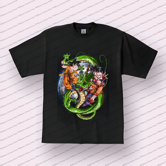 Goku With Shenron Dragon Distressed Anime Graphic T-Shirt