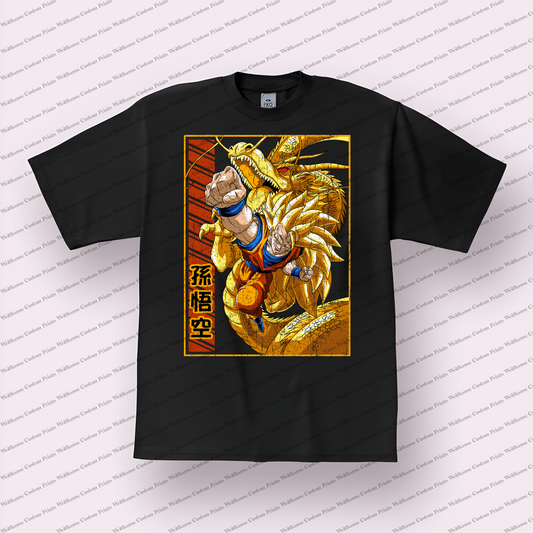 Goku Super Saiyan 3 Golden Dragon Distressed Anime Graphic T-Shirt