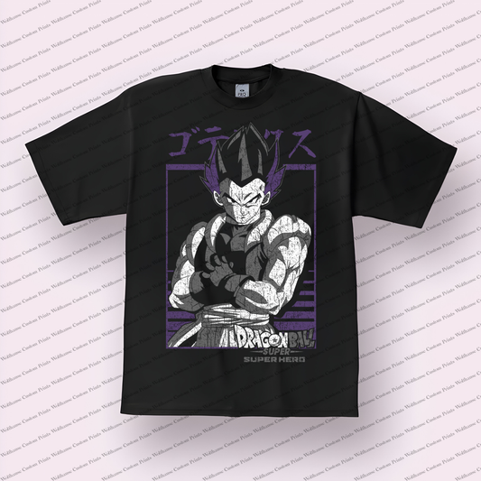 Gotenks Purple Portrait Distressed Anime Graphic T-Shirt