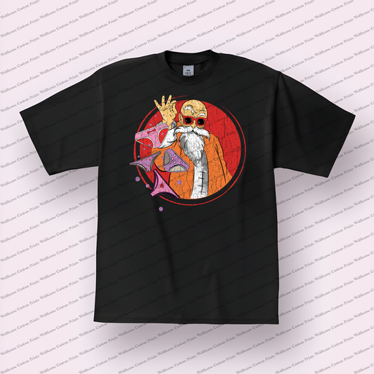 Master Roshi Retro Portrait Distressed Anime Graphic T-Shirt