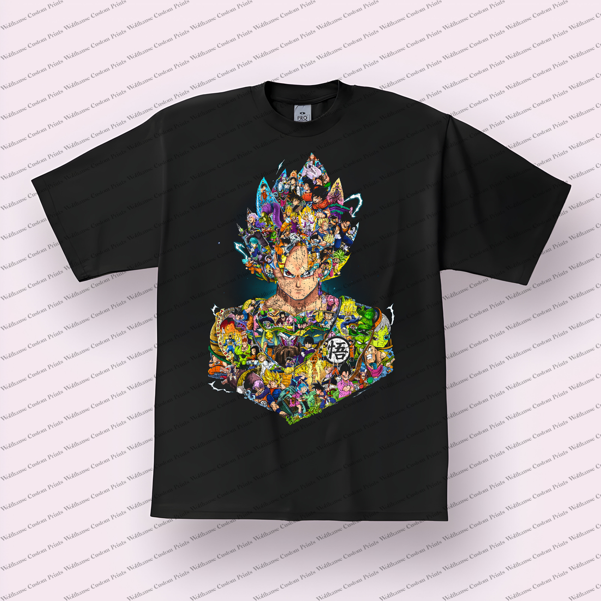 Goku Character Collage Silhouette Distressed Anime Graphic T-Shirt