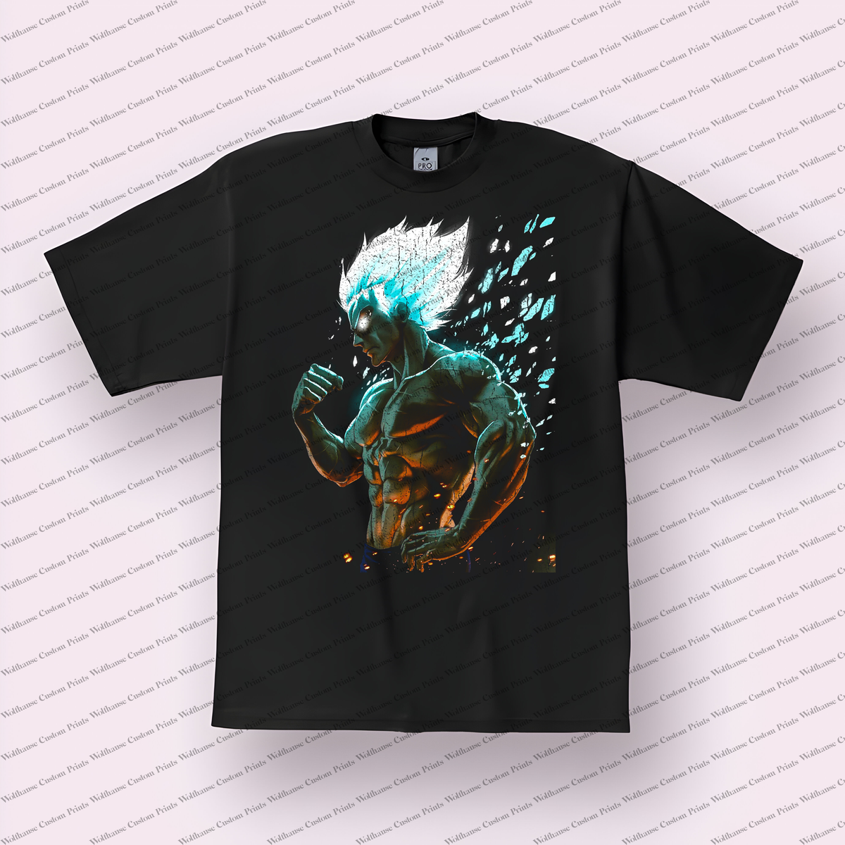 Goku Glowing White Hair Battle Form Distressed Anime Graphic T-Shirt
