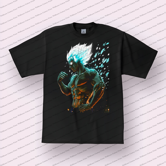 Goku Glowing White Hair Battle Form Distressed Anime Graphic T-Shirt