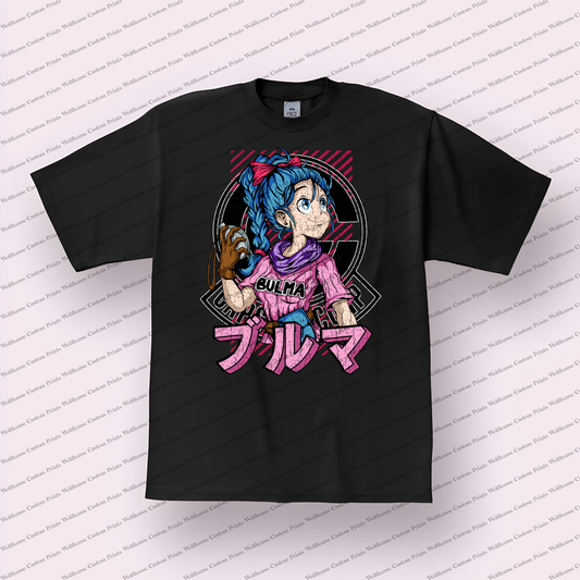 Bulma Pink Retro Portrait Distressed Anime Graphic T-Shirt