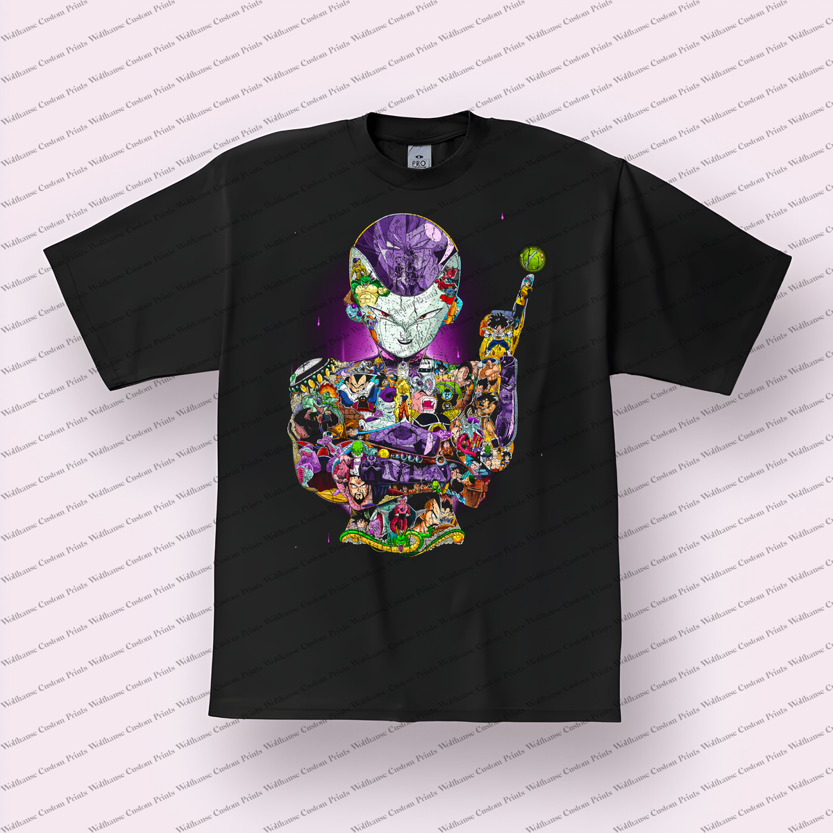 Frieza Character Collage Silhouette Distressed Anime Graphic T-Shirt