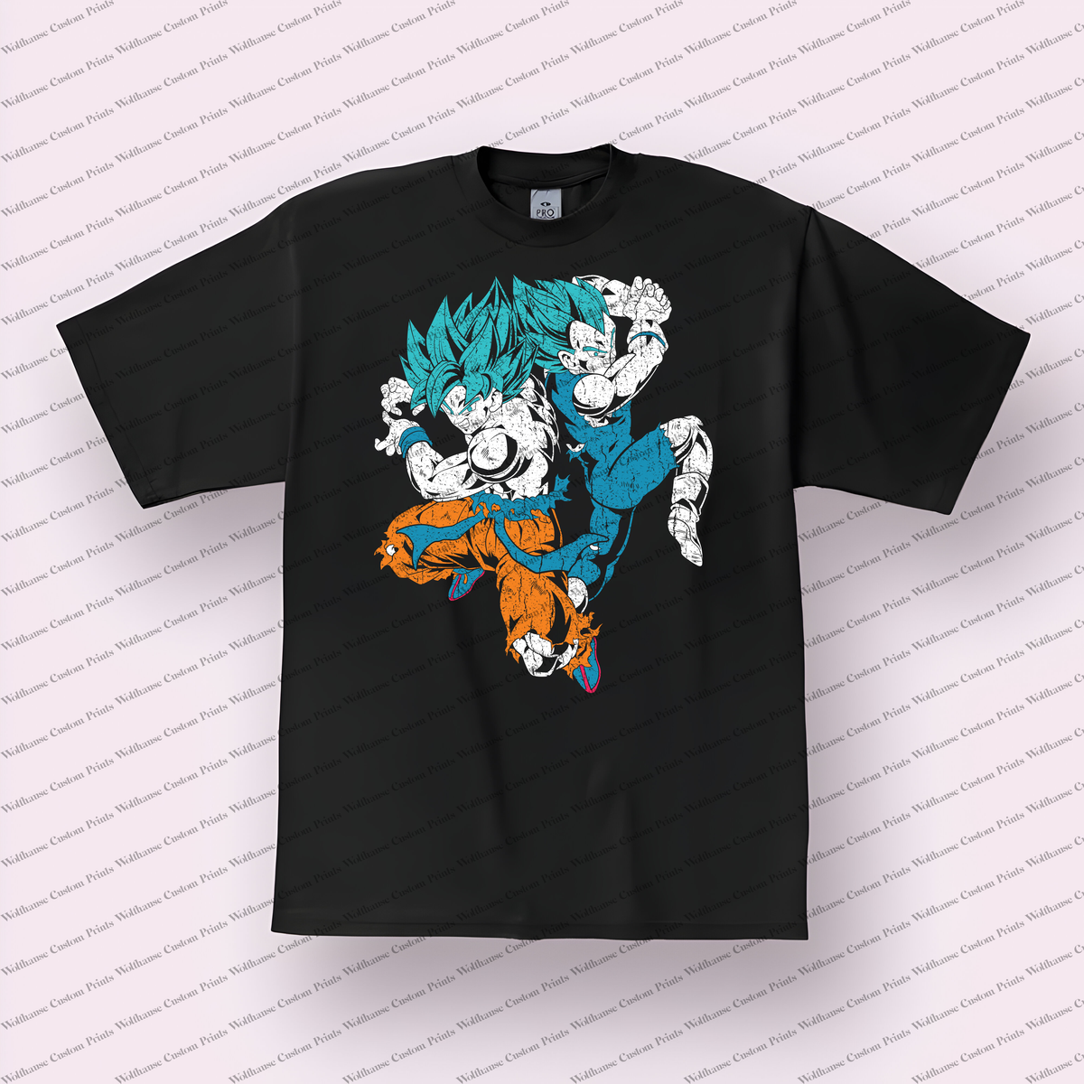 Gogeta Super Saiyan Blue Fusion Distressed Anime Graphic T-Shirt