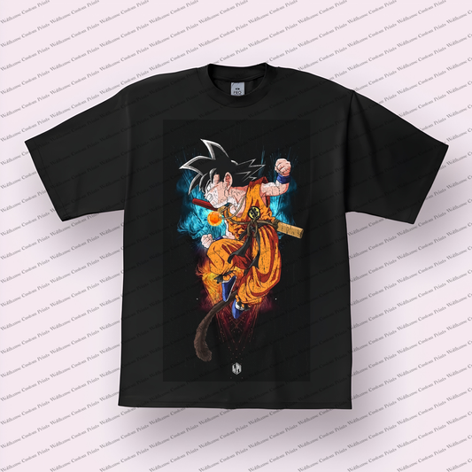 Goku Kid Power Pole Distressed Anime Graphic T-Shirt