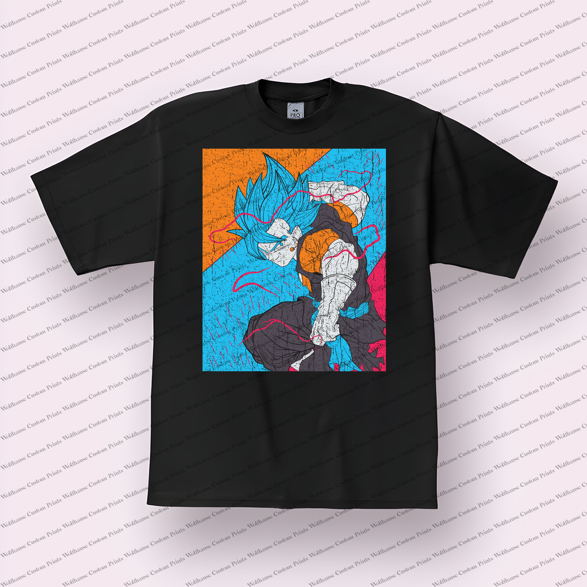 Vegito Blue Fusion Pop Art Distressed Anime Graphic T-Shirt