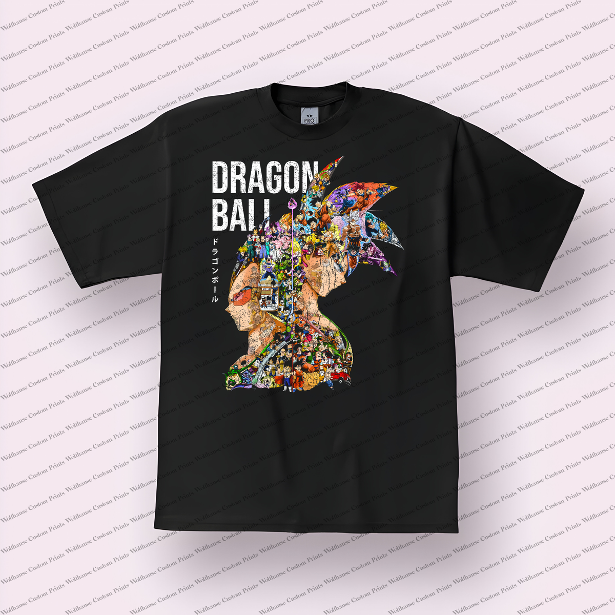 Vegeta Silhouette Character Collage Distressed Anime Graphic T-Shirt