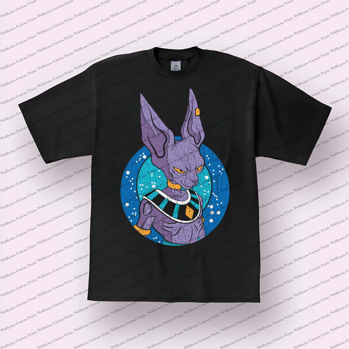 Beerus Purple Portrait Circle Background Distressed Anime Graphic T-Shirt