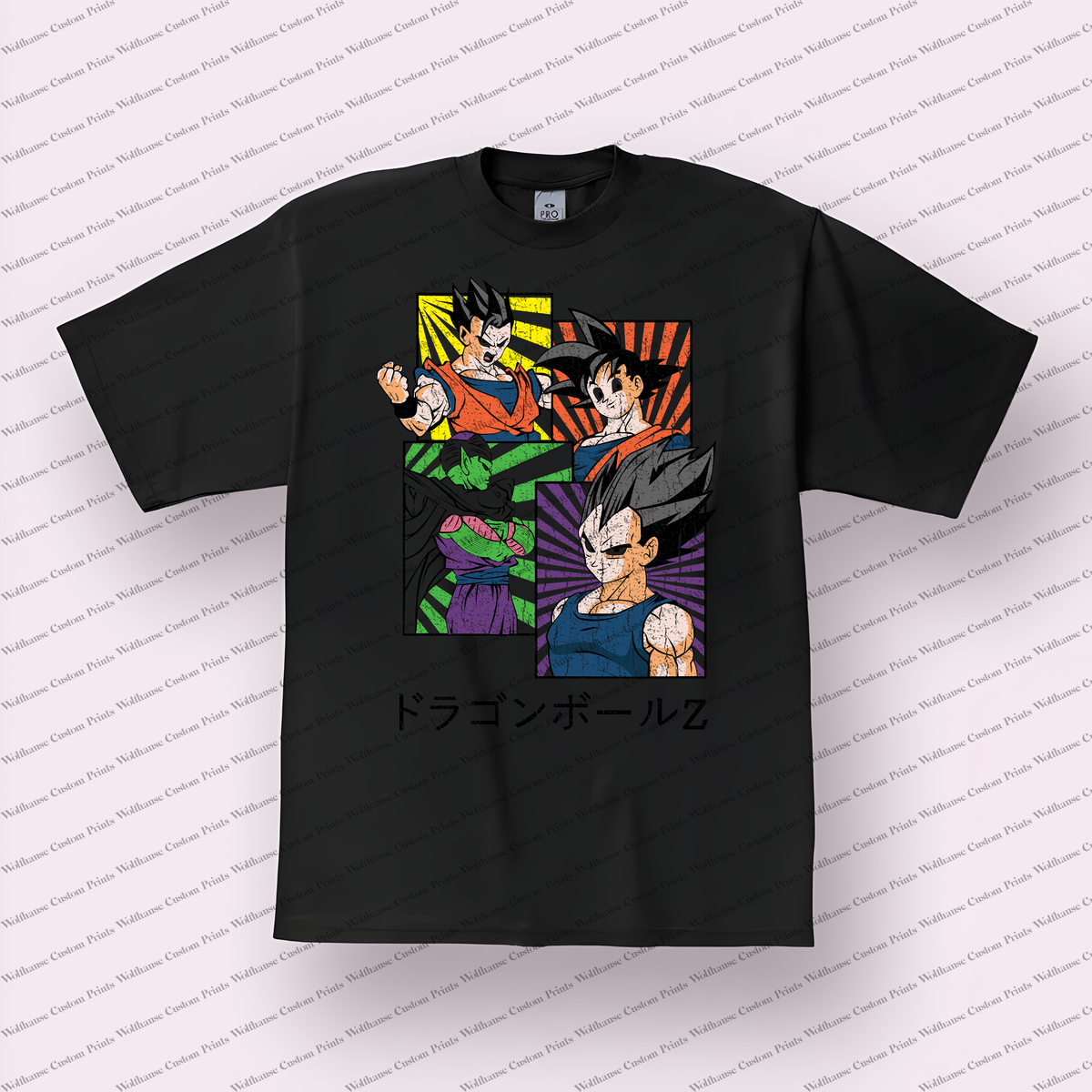 Z Warriors Collage Pop Art Four Panel Distressed Anime Graphic T-Shirt