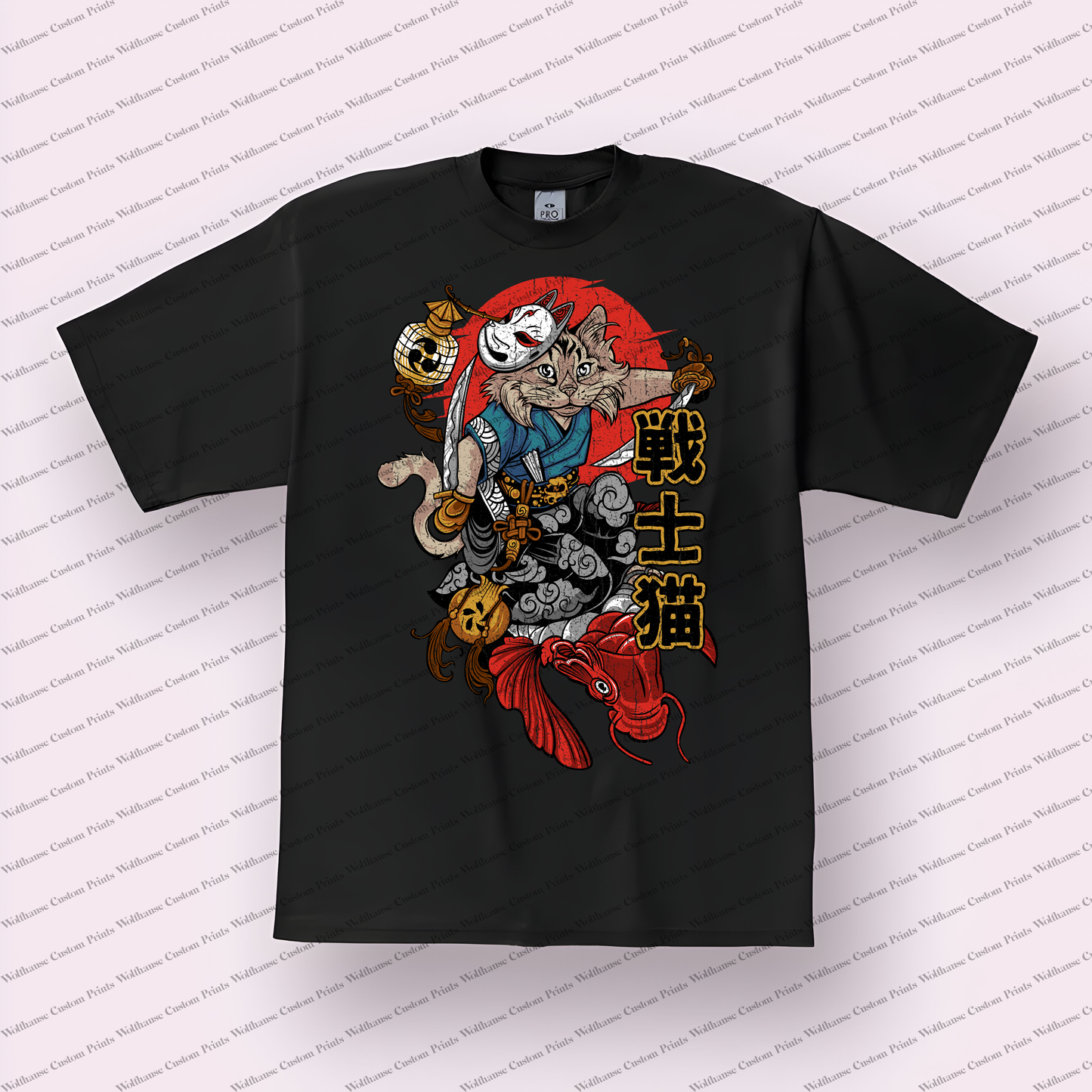 Samurai Kitten Distressed Design Graphic Tee