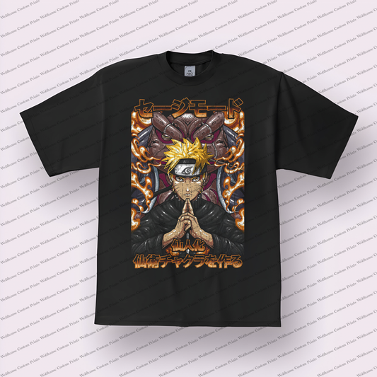 Naruto Sage Mode Hand Seals Distressed Anime Graphic T-Shirt