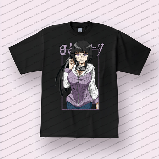 Hinata Portrait Lavender Jacket Distressed Anime Graphic T-Shirt