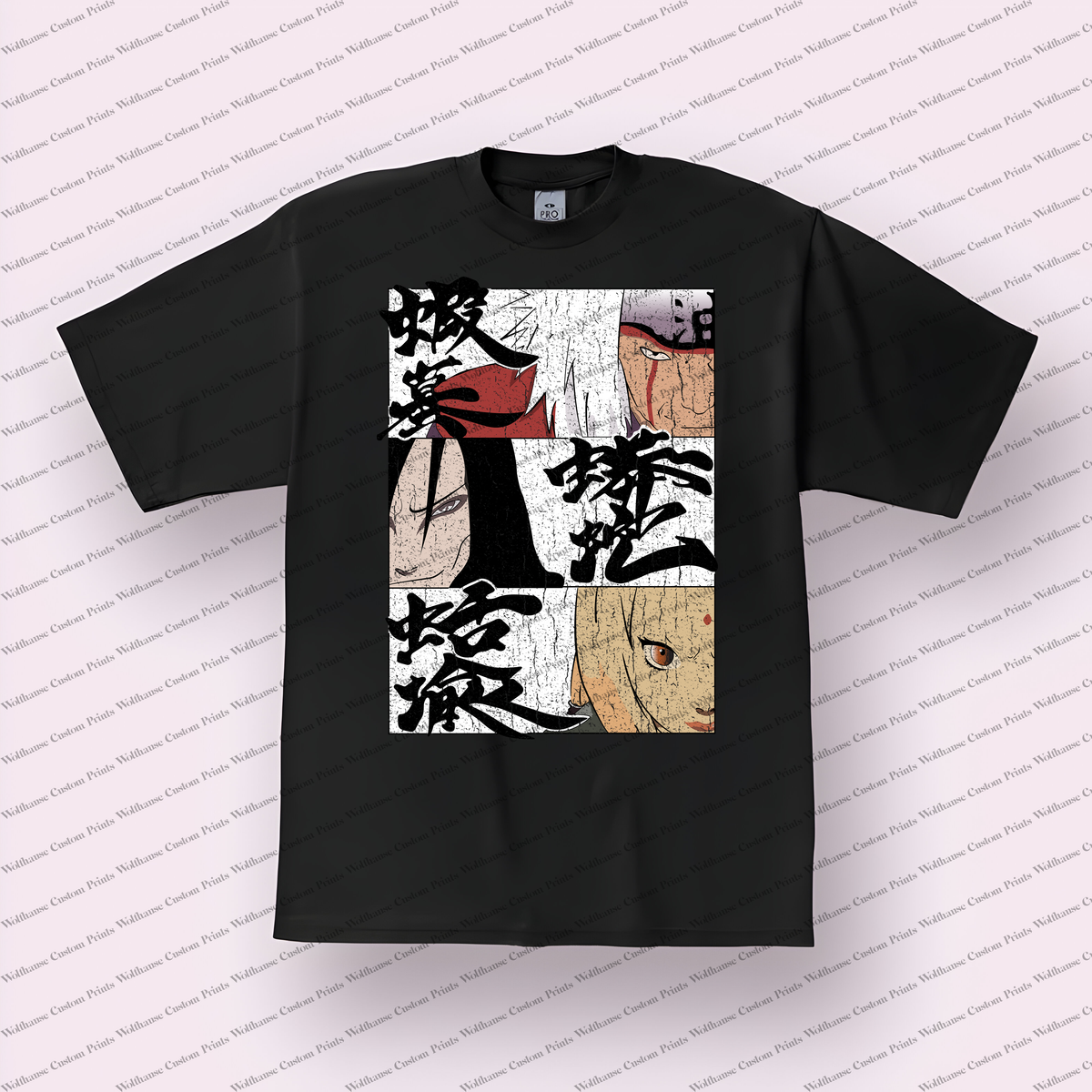 Jiraiya Manga Panel Split Faces Distressed Anime Graphic T-Shirt