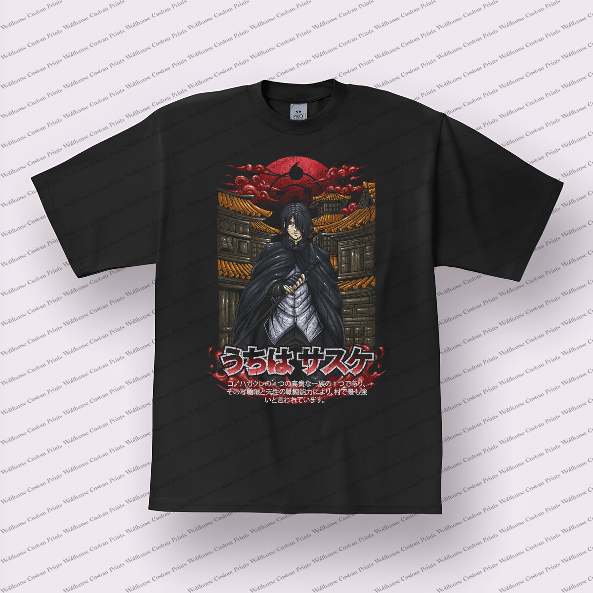 Sasuke Temple Red Moon Cloak Distressed Anime Graphic T-Shirt