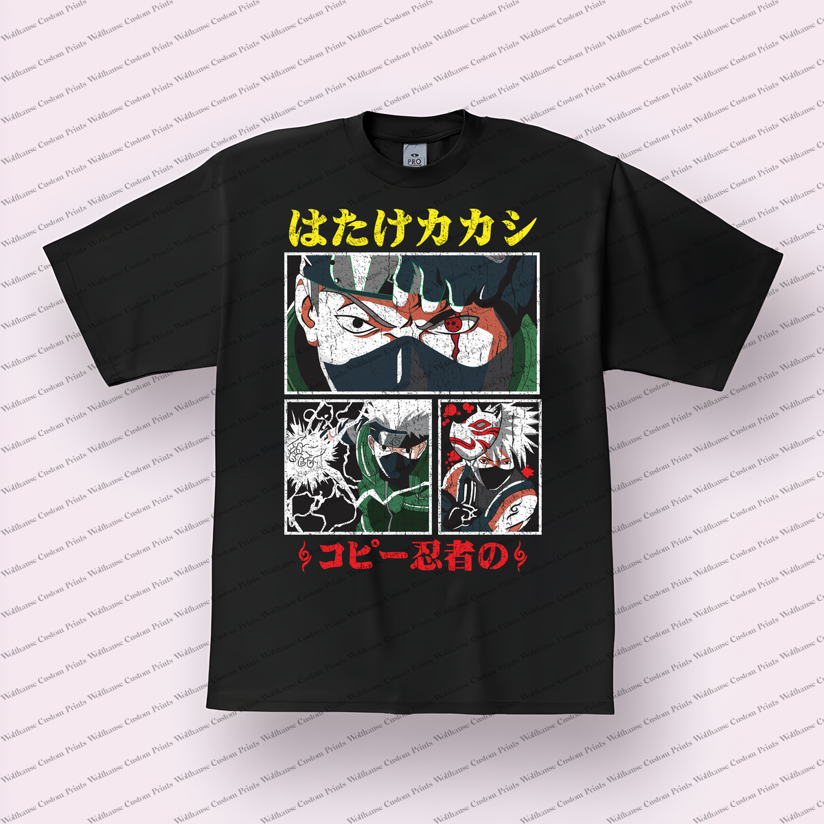 Kakashi Manga Panels Copy Ninja Distressed Anime Graphic T-Shirt