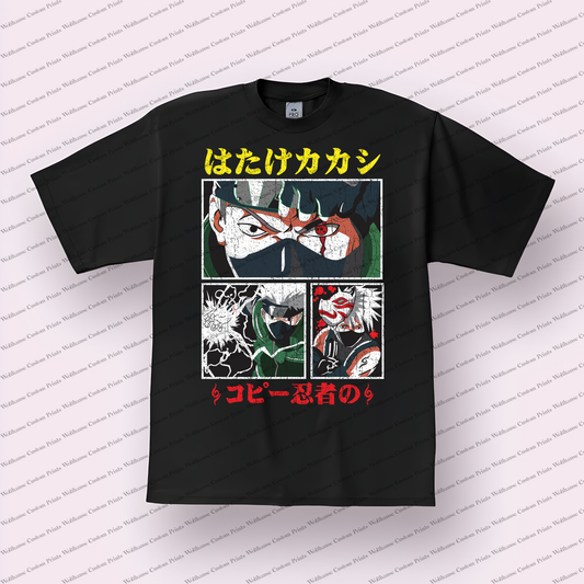 Kakashi Manga Panels Copy Ninja Distressed Anime Graphic T-Shirt