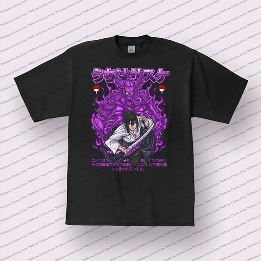 Sasuke Susanoo Purple Sword Distressed Anime Graphic T-Shirt