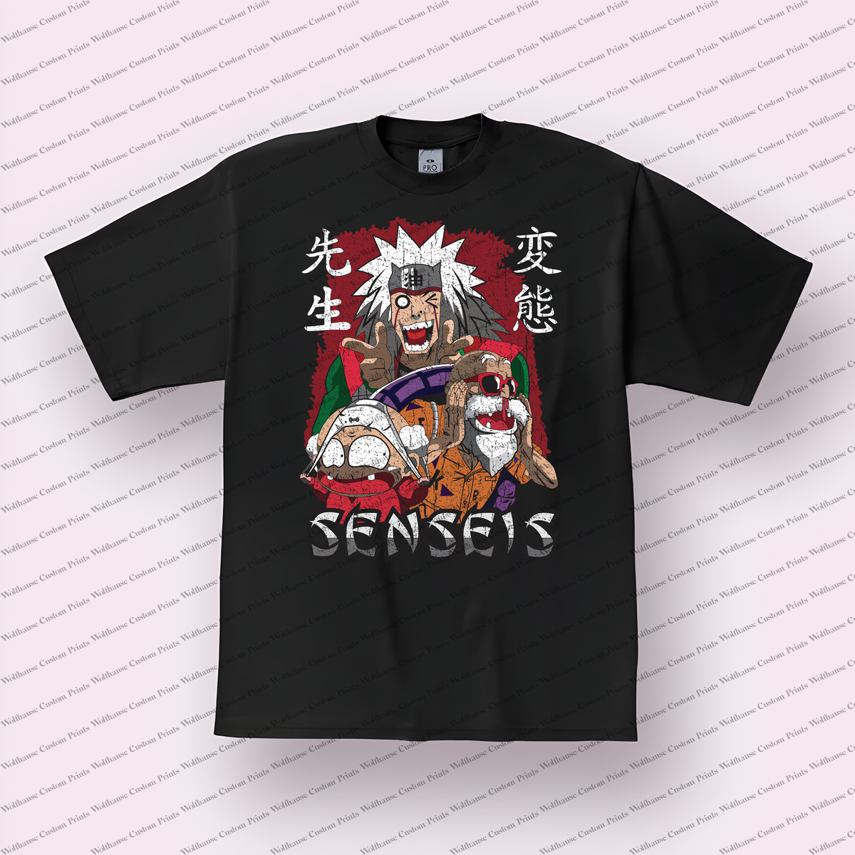 Jiraiya With Toads Red Background Distressed Anime Graphic T-Shirt