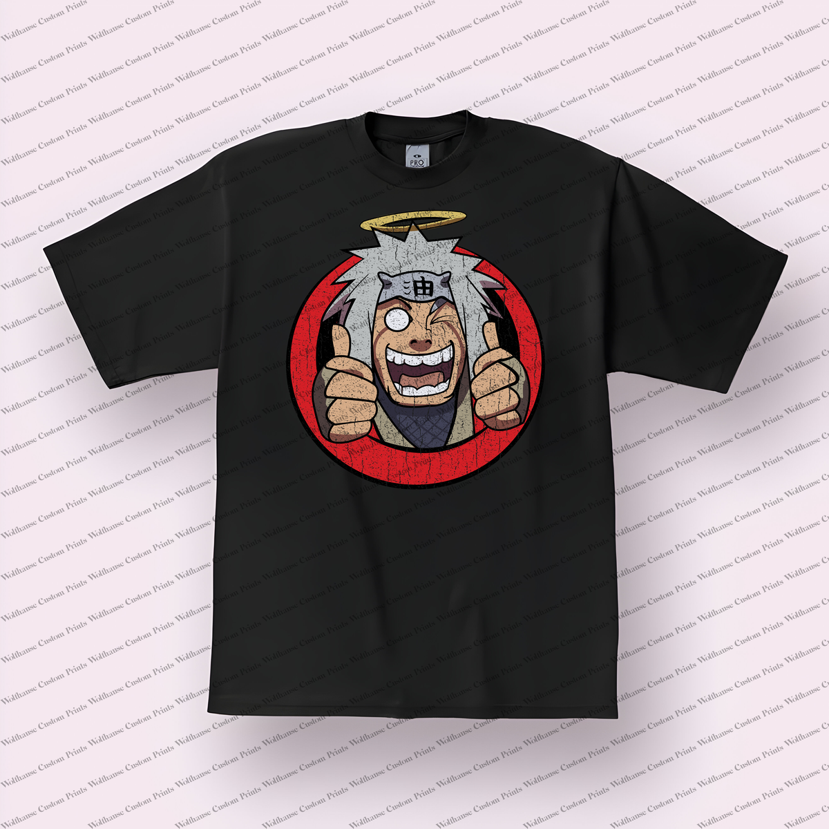 Jiraiya Goofy Halo Portrait Distressed Anime Graphic T-Shirt