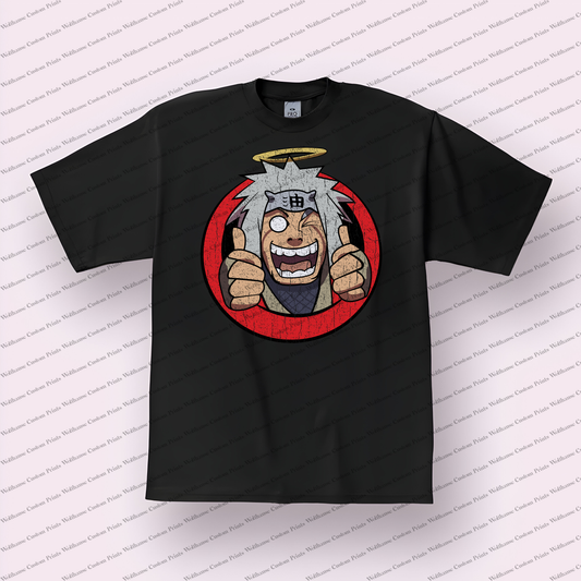 Jiraiya Goofy Halo Portrait Distressed Anime Graphic T-Shirt