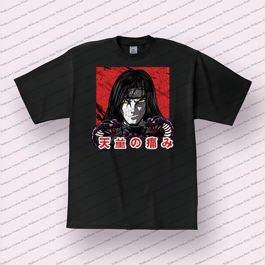 Orochimaru Snakes Red Background Portrait Distressed Anime Graphic T-Shirt