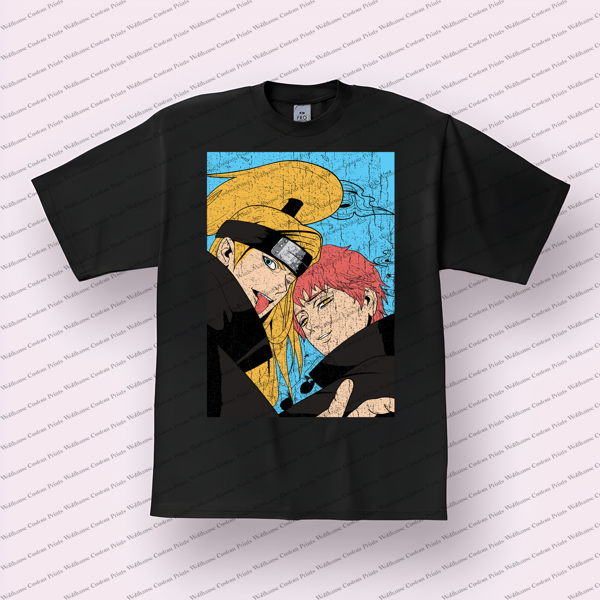 Deidara and Sasori Akatsuki Duo Portrait Distressed Anime Graphic T-Shirt