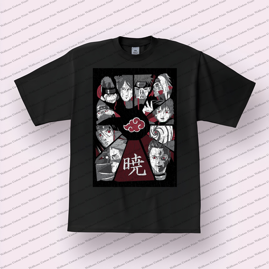 Akatsuki (group) Members Collage Monochrome Red Distressed Anime Graphic T-Shirt