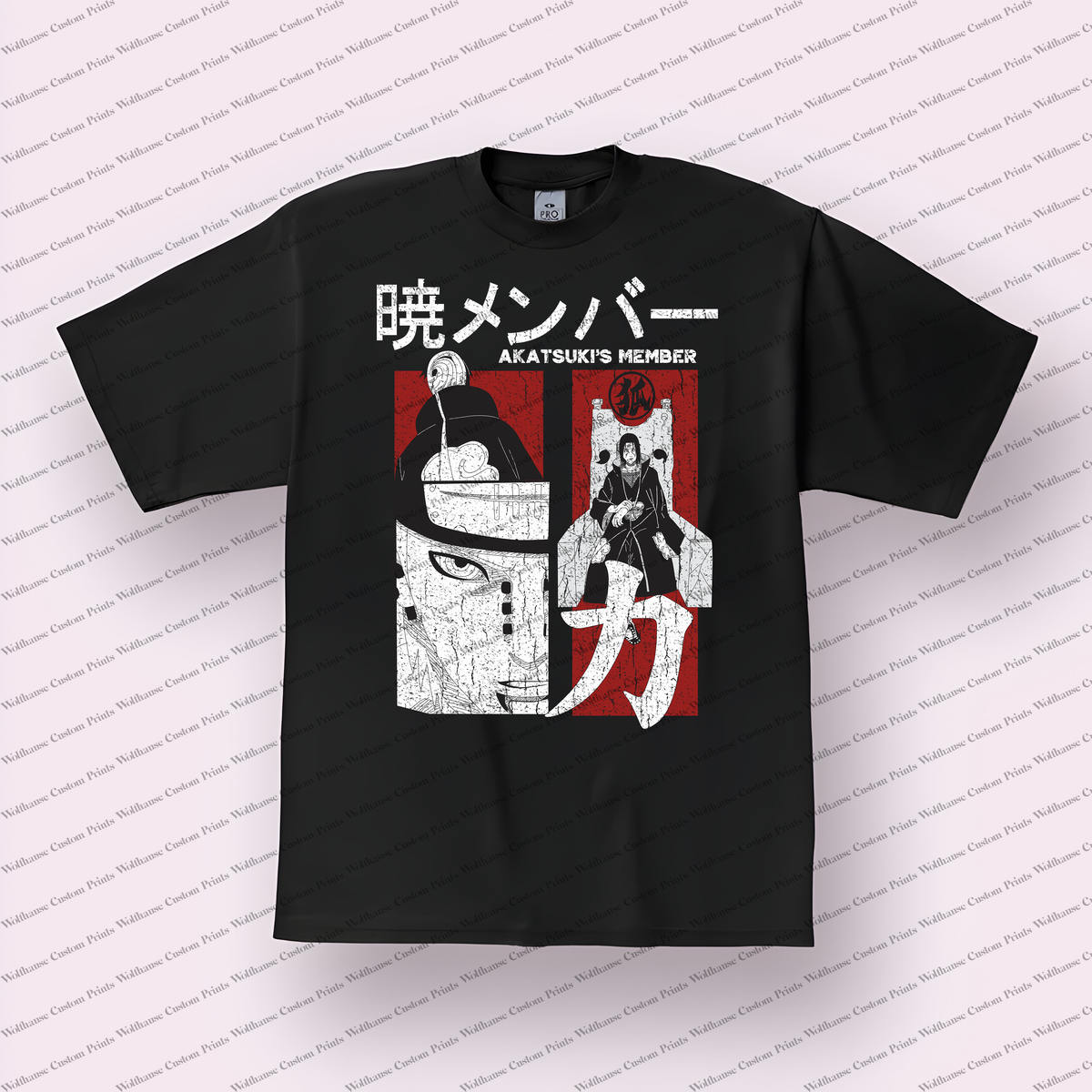 Pain and Itachi and Red Distressed Anime Graphic T-Shirt