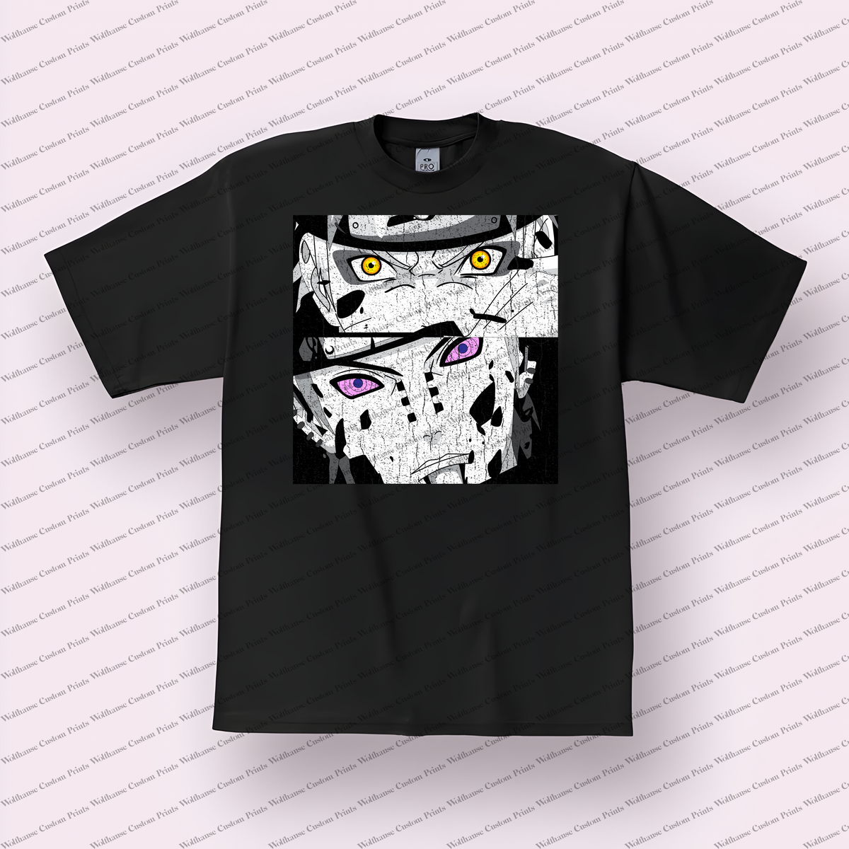 Pain Split Face Monochrome Rinnegan Distressed Anime Graphic T-Shirt