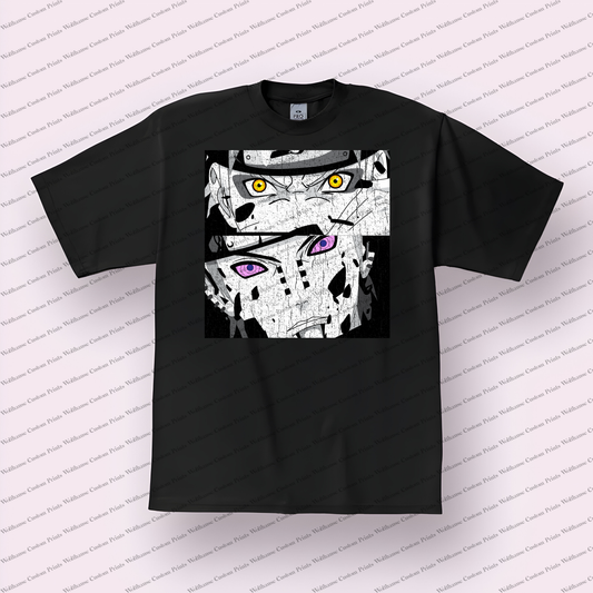 Pain Split Face Monochrome Rinnegan Distressed Anime Graphic T-Shirt