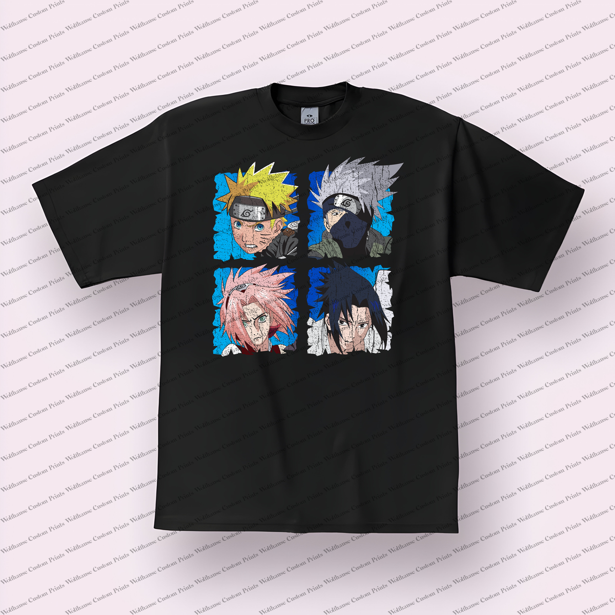 Shinobi Legends Collage Team 7 Four Portraits Distressed Anime Graphic T-Shirt