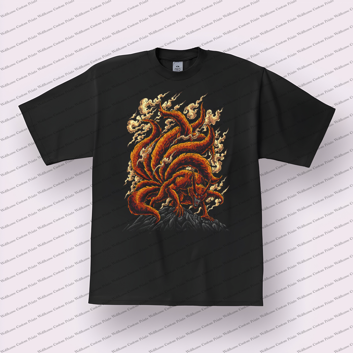 Kurama Nine-tails Full Body Rock Distressed Anime Graphic T-Shirt