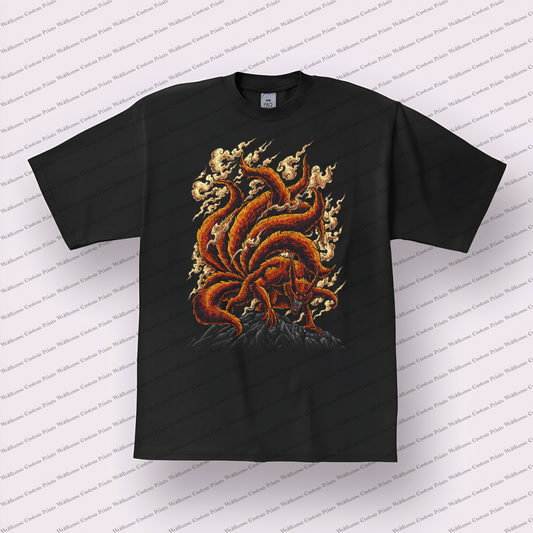 Kurama Nine-tails Full Body Rock Distressed Anime Graphic T-Shirt