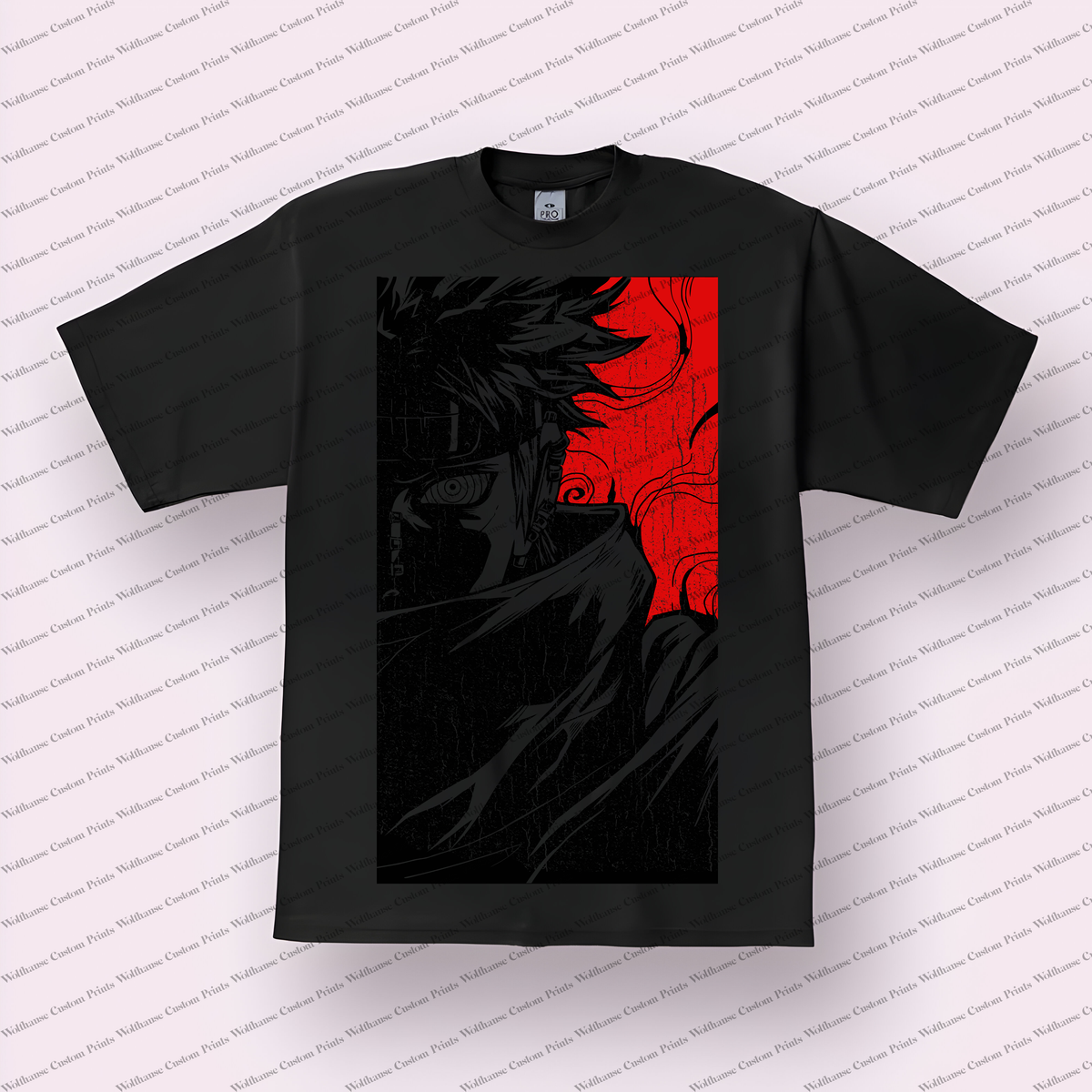 Kakashi Dark Silhouette Red Sharingan Distressed Anime Graphic T-Shirt