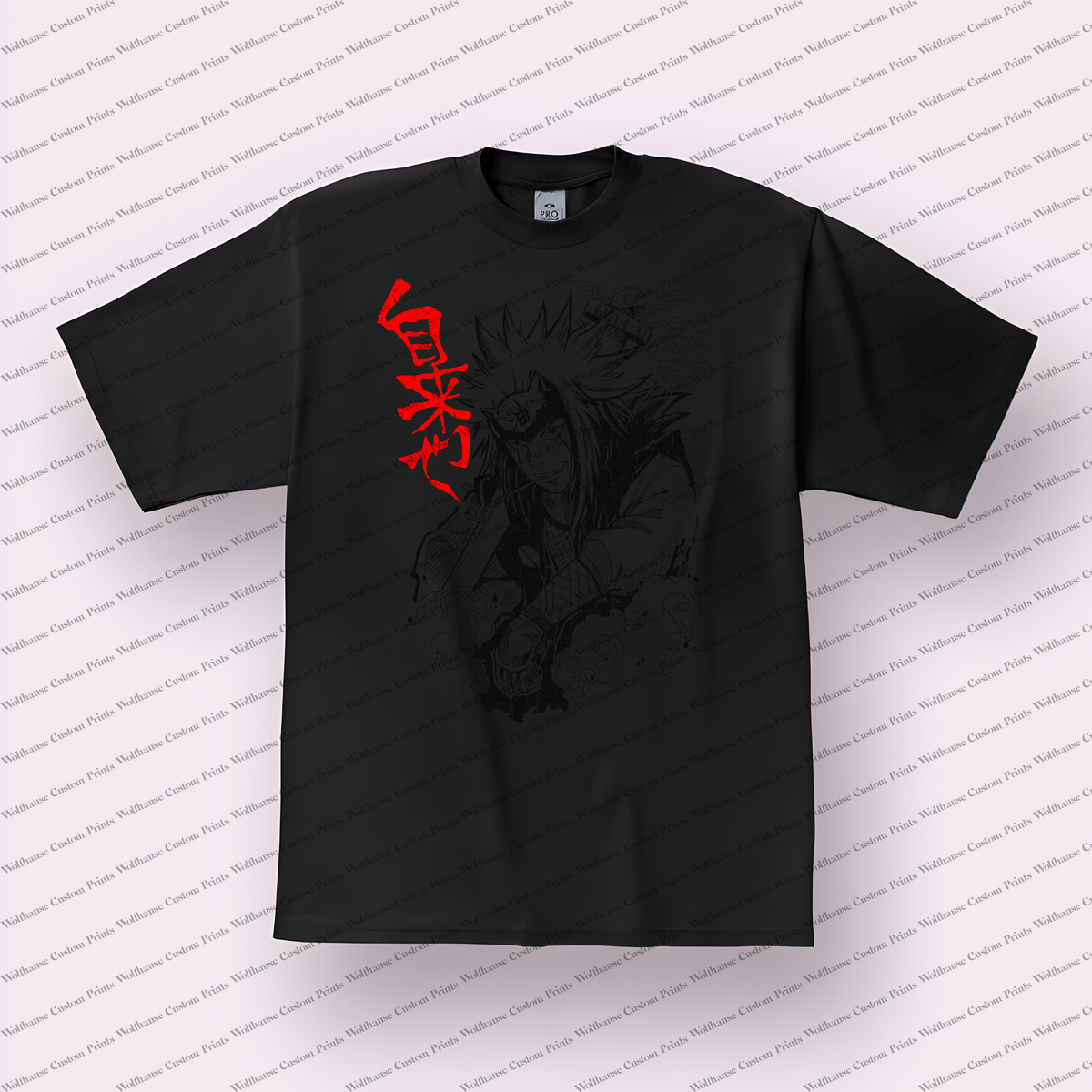 Jiraiya Dark Portrait Red Kanji Distressed Anime Graphic T-Shirt