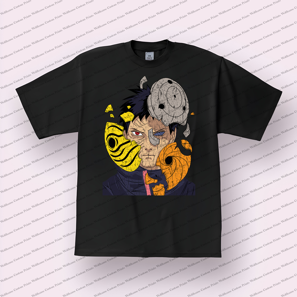 Obito Broken Mask Split Face Distressed Anime Graphic T-Shirt