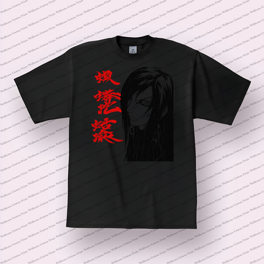 Orochimaru Side Profile Red Kanji Distressed Anime Graphic T-Shirt