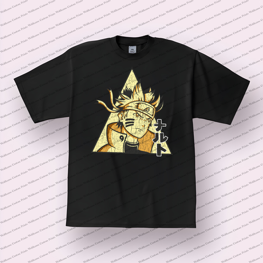 Naruto Triangle Portrait Gold Distressed Anime Graphic T-Shirt