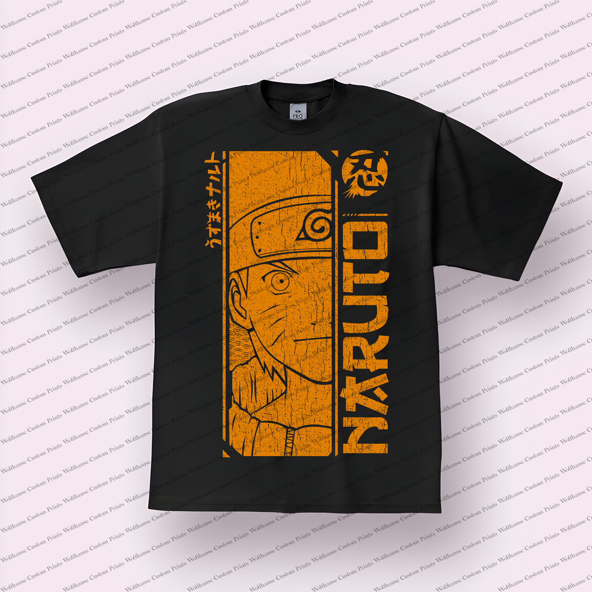 Naruto Orange Vertical Text Distressed Anime Graphic T-Shirt