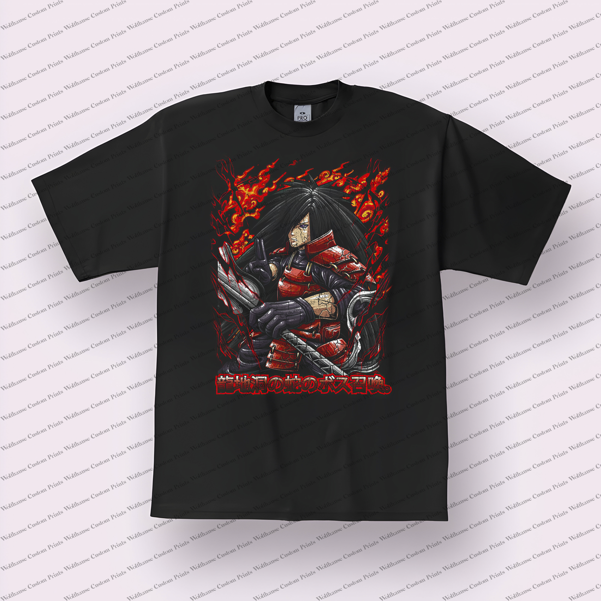 Madara Flaming Red Armor Battle Distressed Anime Graphic T-Shirt
