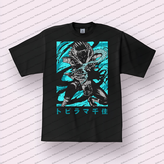 Tobirama Teal Silhouette Water Style Distressed Anime Graphic T-Shirt