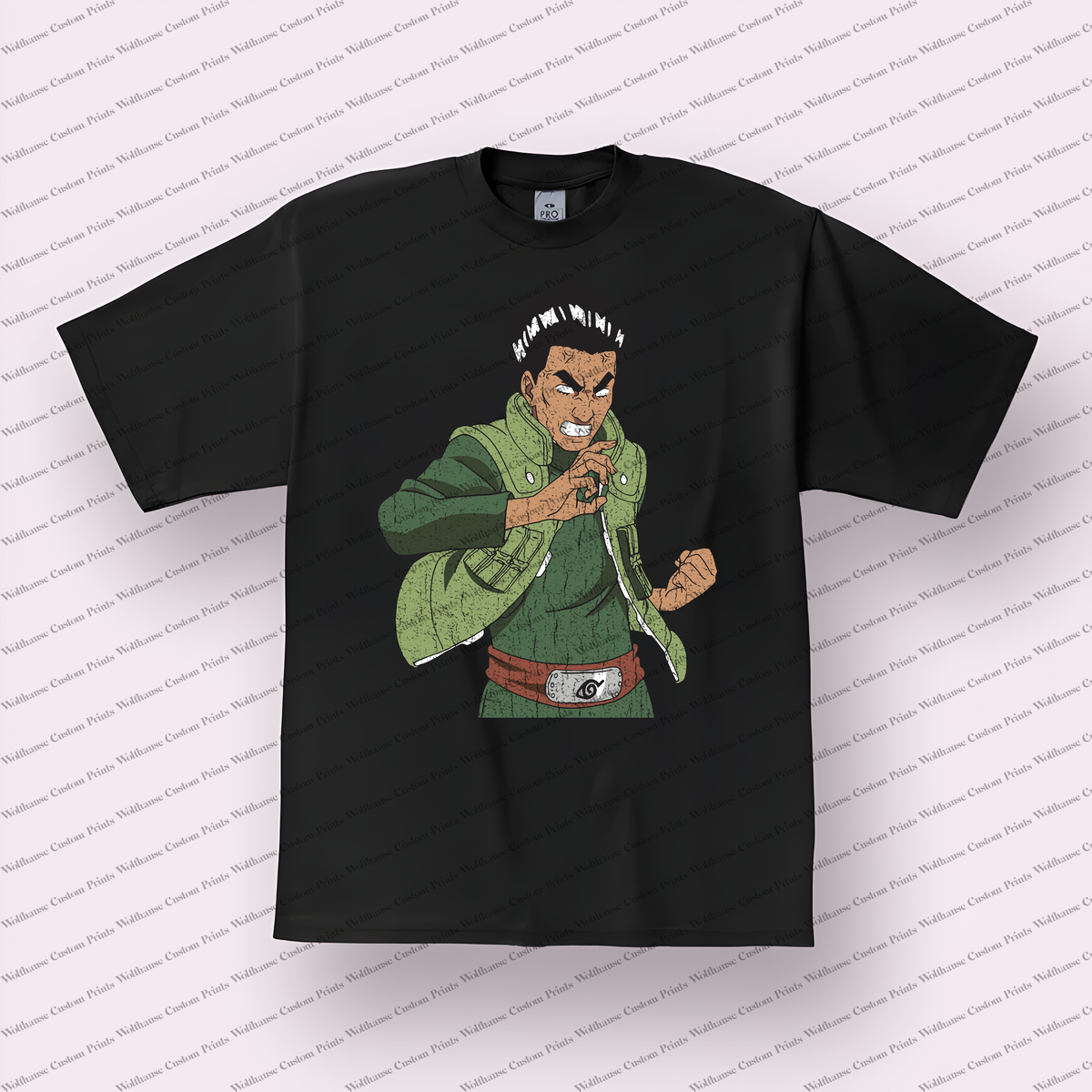 Shikamaru Green Vest Hand on Chin Distressed Anime Graphic T-Shirt