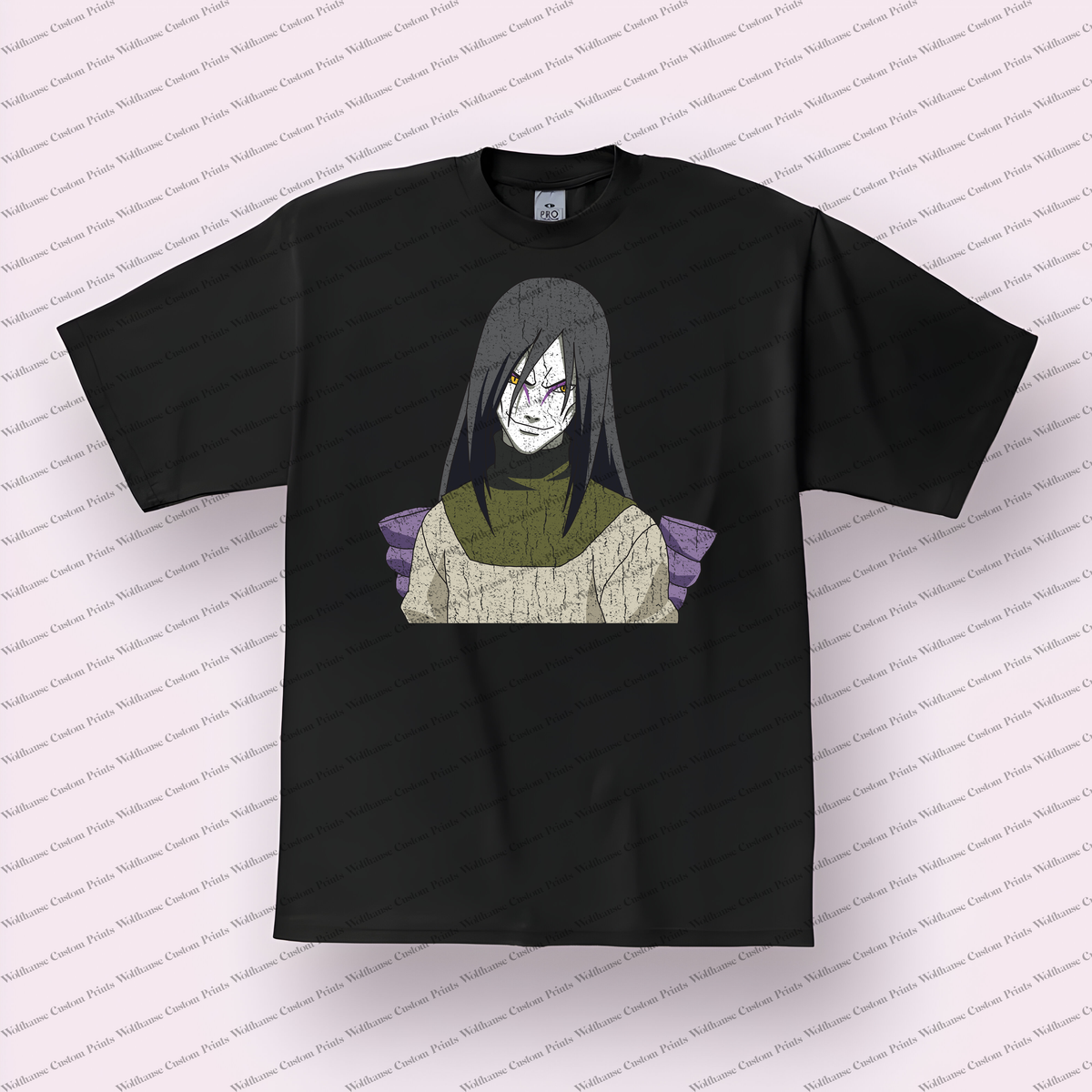 Orochimaru Pale Portrait Purple Rope Distressed Anime Graphic T-Shirt